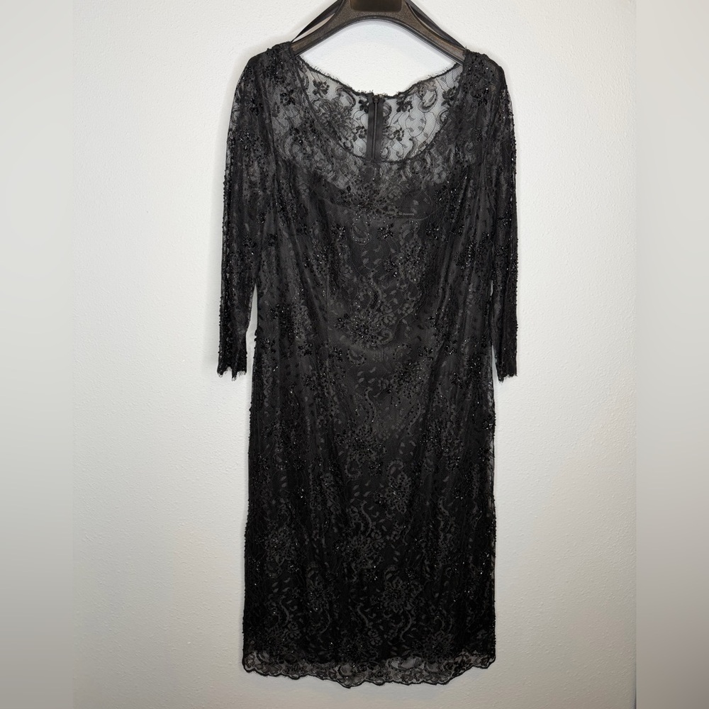 Valerie Stevens Black Lace Dress beaded sleeves size 8